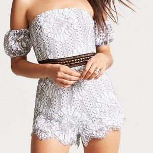 Forever 21 Off the Shoulder Lace B&W Romper NWT, M